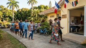 Une file de personnes attend patiemment devant une mairie pour voter aux élections.