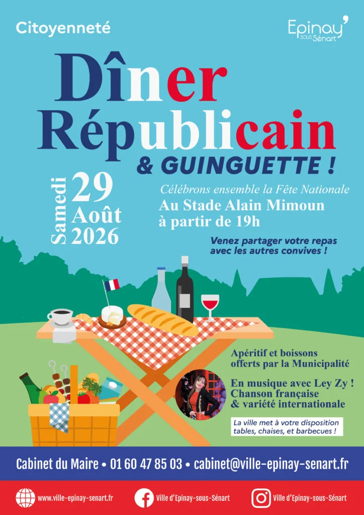 Repas républicain à Épinay-sous-Sénart : soirée gratuite au stade Alain-Mimoun le 29 août